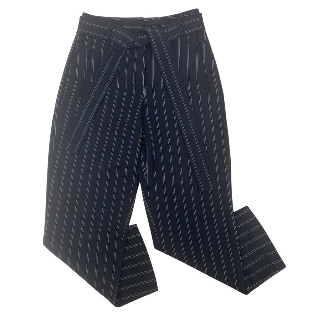 ARITZIA Wilfred Size 4 Black Striped Trousers Pants High Waist Belted